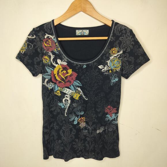 Vanilla Sugar Floral T-Shirt Jeweled Y2K Grunge Graphic - Picture 1 of 11